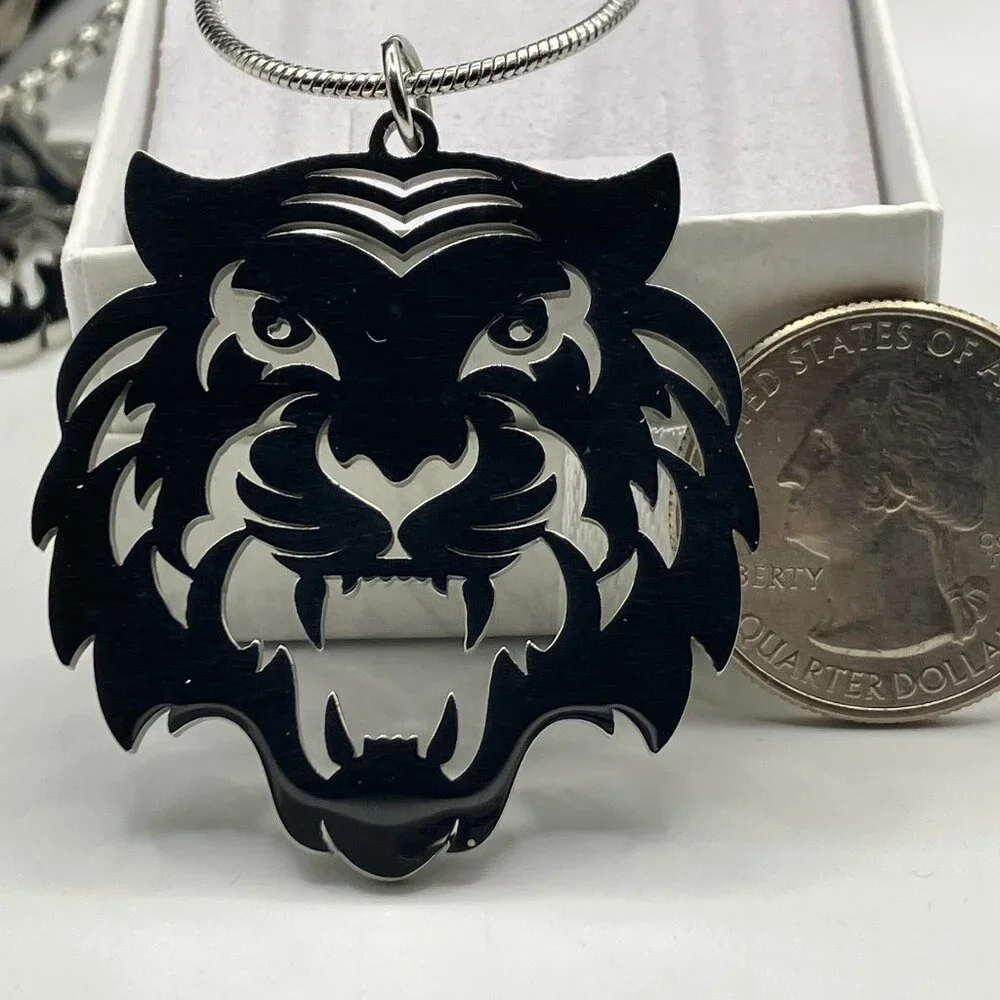 Stainless Steel Tiger Pendant Necklace Laser Cut Pendant + Choice of Chain